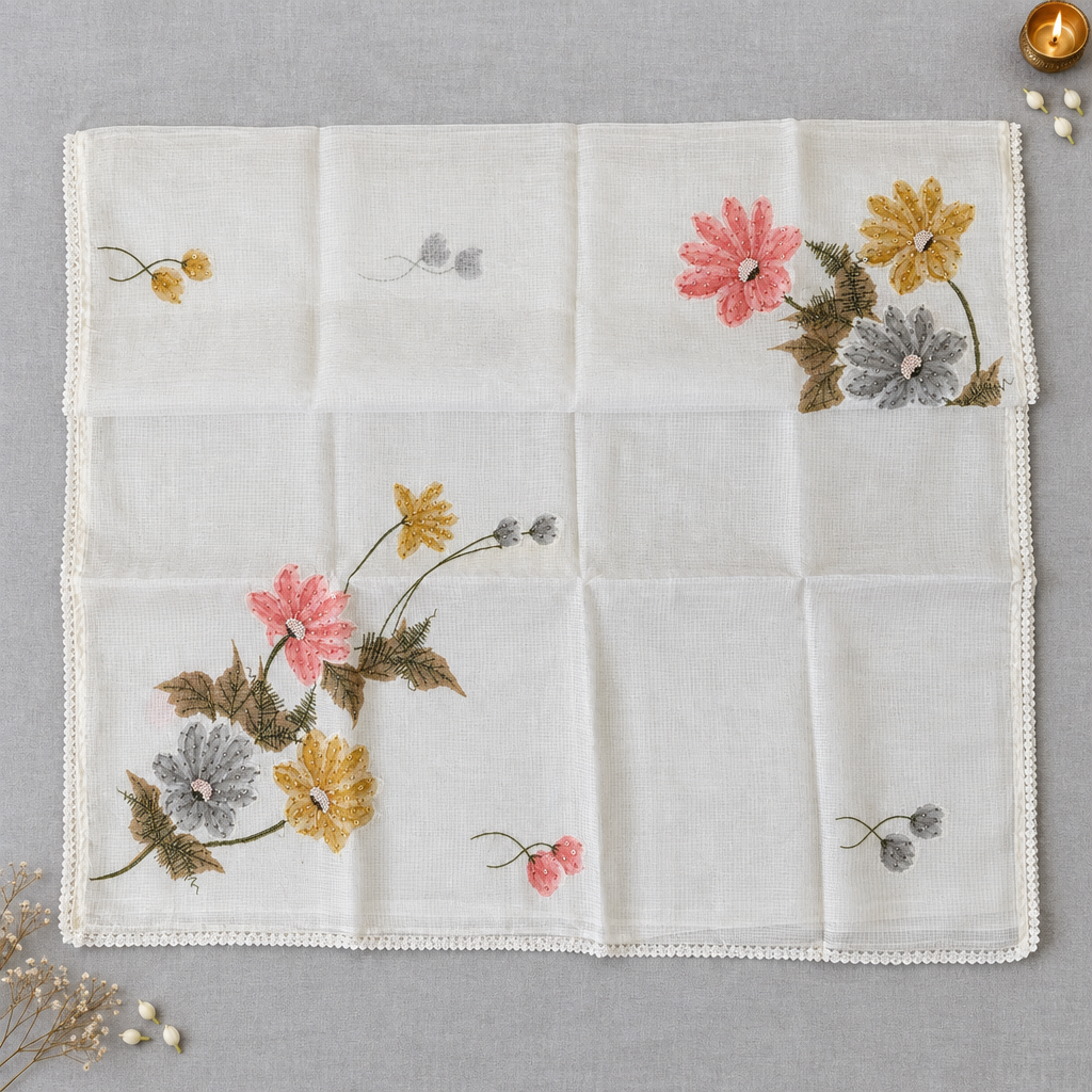Open pallu saree on light grey linen
