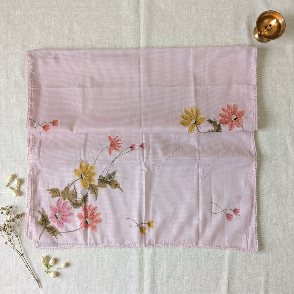 Open-pallu saree with diya farther away